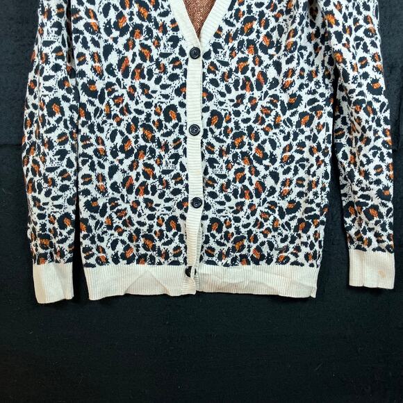 Volcom Womens Sweater Beige Leopard V Neck Button Front Cardigan Long Sleeve S - Picture 3 of 13